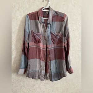 Lucky Brand women's large long sleeve plaid button down top